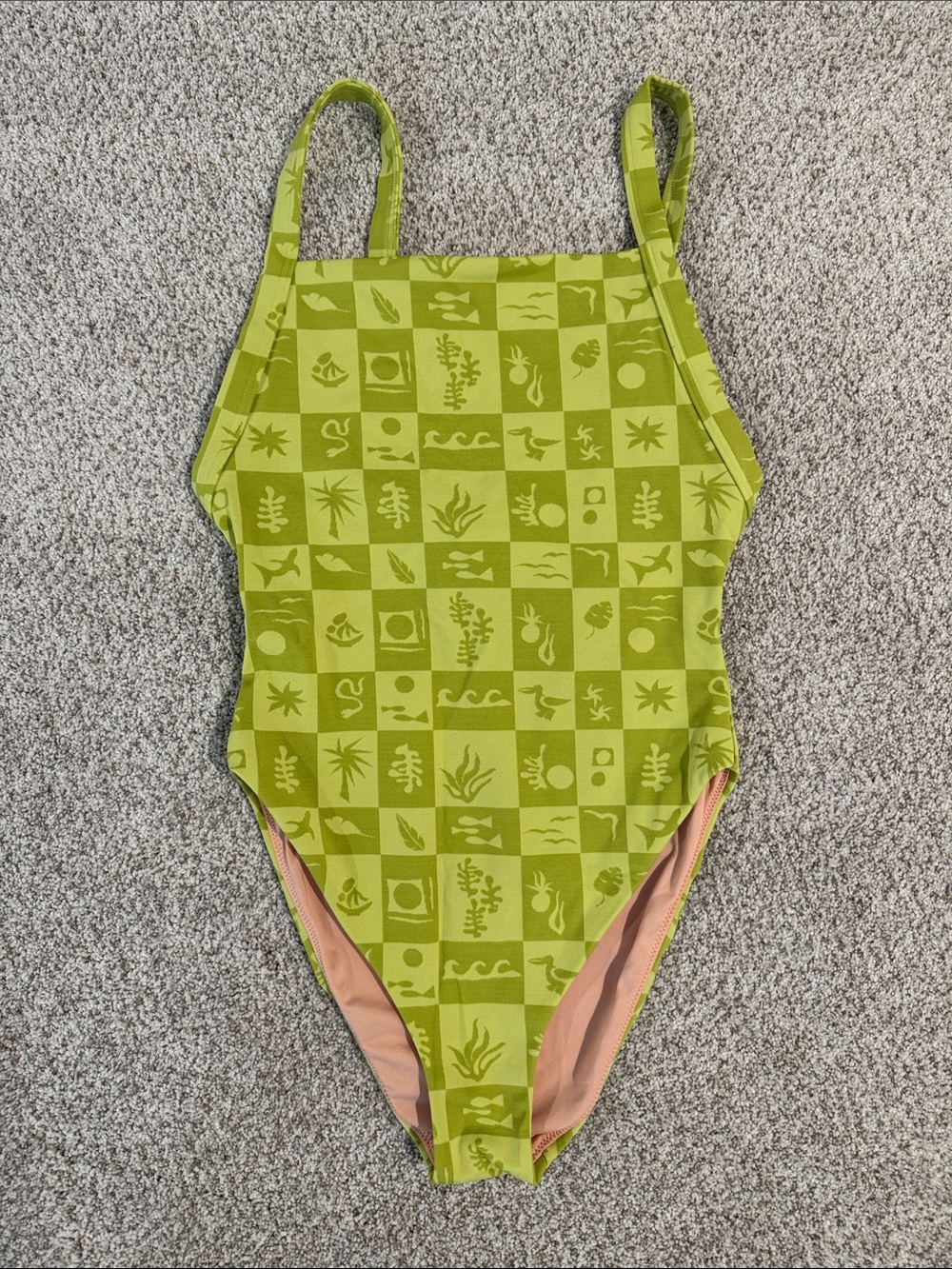 Madewell Lime Green One-Piece Swimsuit with Nature Print